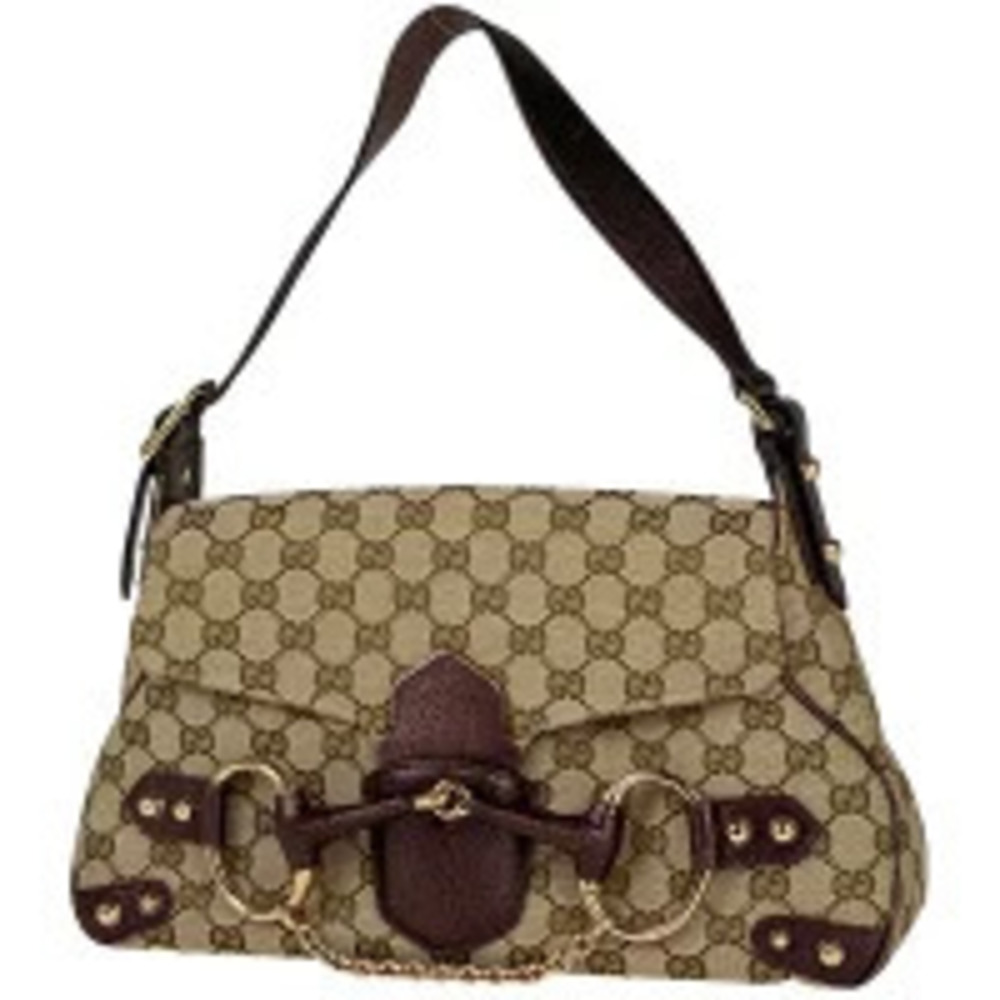 Gucci Horsebit Handbag GG Hobo Canvas Beige Purple